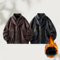 Blouson de baseball vintage personnalisé style workwear, veste en PU ample décontractée pour moto, style urbain tendance, épais et chaud pour homme, idéal pour l'hiver