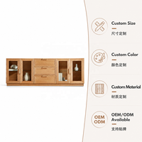 Buffet moderne de luxe 90 pouces en bois clair avec 3 portes vitrées et tiroirs centraux pour projets de villas et d'hôtels - Fabricant OEM/ODM
