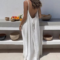 Robe longue décontractée d'été pour femme, grande taille, couleur personnalisée, bretelles spaghetti, dos nu, sans manches, coupe ample, pour la maison et la plage