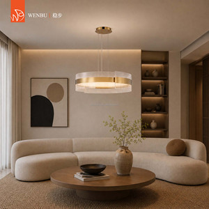 Luxury Chandelier Round Pendant Lamp <b>Acrylic</b> Light Guide Panel <b>Mirror</b> Champagne Gold - Product Image 4