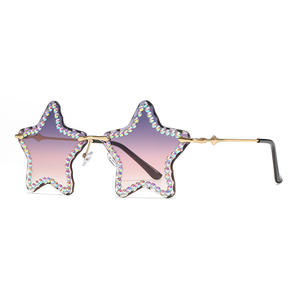 Gafas de sol sin montura con diamantes de imitación en forma de estrella para mujer, de metal, protección UV400, tipo 3, lentes negras, material de PC, a la moda, exageradas - Product Image 3