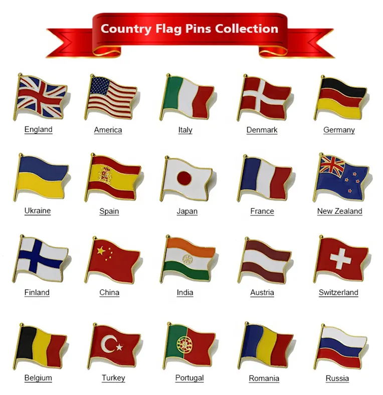 תג יצרנית קידום מכירות סיטונאי הדפסת אמייל דגלי מדינה פין