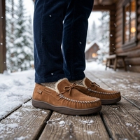 Mocassins pour hommes en daim de vache avec doublure en fausse fourrure, lacets en cuir, semelle TPR, fabrication directe OEM ODM, chaussures chaudes d'hiver
