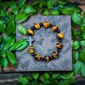 Natural Rose <b>Red</b> Tiger's Eye Cross <b>Bracelet</b> Beaded Jewelry 10mm Plum <b>Red</b> Religious Ceremonies - Product Image 2