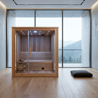 Sauna Interior Eléctrica Moderna de Lujo, Madera de Hemlock, Panel de Control Computarizado, Vapor para 2-6 Personas, 220V, Cabina de Relajación para Villa