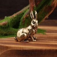 Élégante statue de lapin en laiton vintage, décoration intérieure en cuivre antique pour salon, meuble TV ou porche | Compagnon de service à thé idéal