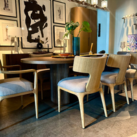 BYRON EMPERADOR Ensemble de table à manger ovale en bois massif fait à la main Mobilier de luxe vintage en chêne pour salle à manger d'inspiration RH