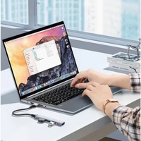 Hub Multiport USB-A 4 in 1, Hub USB C konverter multifungsi 4 Port USB 3.0