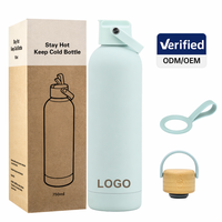 Bouteille d'eau isotherme mate en acier inoxydable 304 de 750 ml avec revêtement caoutchouc et paille, idéale pour les cadeaux d'affaires
