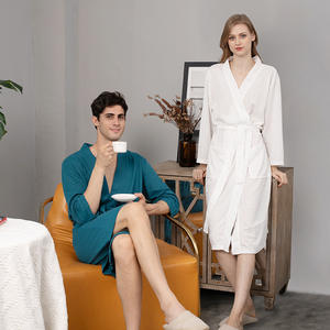 Unisex <strong>Waffle</strong> Texture Bathrobe Long Absorbent Spa <strong>Robe</strong> with V-Neck Belt &amp; Pockets 100% Polyester Nightgown Couple Hotel Home Use - Product Image 1