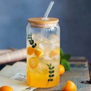 Nhà Máy Bán buôn DIY trống thăng hoa có thể định hình Soda <span class=keywords><strong>Jar</strong></span> 500ml rõ ràng bia cốc thủy tinh với nắp tre rơm - Product Image 6