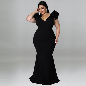 Mode grande taille vêtements pour femmes <span class=keywords><strong>2022</strong></span> été nouveaux produits Sexy feuille de Lotus manches hanche dos ouvert vadrouille Club robes - Product Image 5