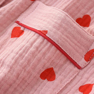 Grosir Pabrik logo kustom piyama katun kasa 100% gaya Korea cetak hati lengan panjang Set pakaian tidur piyama perempuan wanita - Product Image 3