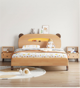 Letto singolo in legno di faggio dal design moderno per bambini e bambine, con sponde di sicurezza e box gioco per neonati - Product Image 4