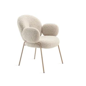 现代餐厅餐椅舒适羔羊织物软垫餐椅休闲口音扶手椅