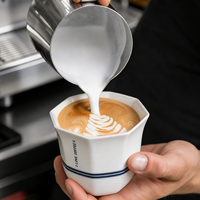 Tasse à café en céramique octogonale à large ouverture de 280 ml, portable, écologique, motif dessin animé, vente en gros pour la maison, le café et les voyages