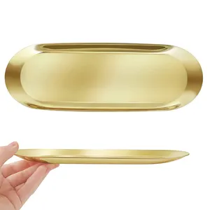 Oval Silver Stainless Steel Decorative Tray Jewelry Dish Cosmetics Organizer Bathroom Serving Platter Small Storage Tray