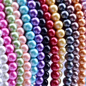 玻璃仿珍珠DIY饰品制作配件圆形串珠直孔彩色散珠