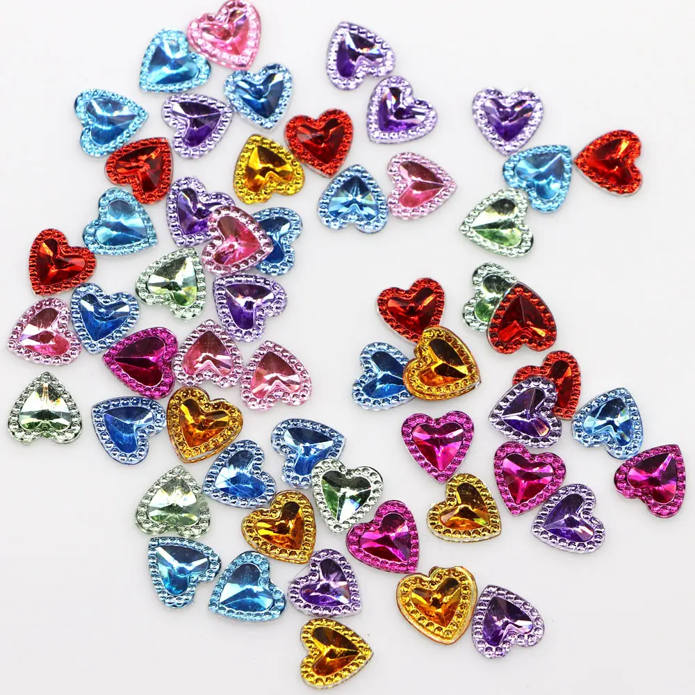 Colorful Plastic Sticker Acrylic Faceted Diamond Heart Bead Miniature Newest Flat Back Shine for Nail Art/ Bag Shoes DIY