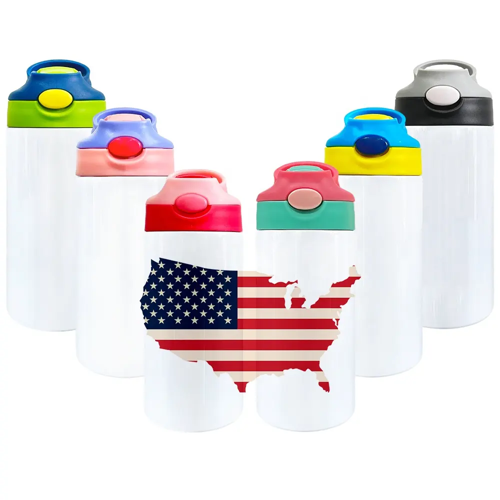 304 Botol Air Anak-anak 12Oz USA Warehouse Anti Bocor Stainless Steel Berdinding Ganda untuk Transfer Sublimasi Putih