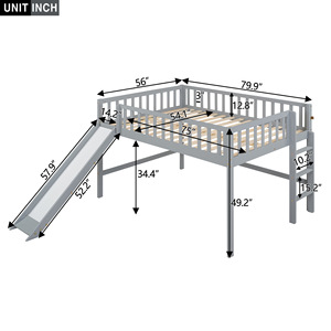 Lit mezzanine en bois gris avec toboggan et échelle pour chambre d'enfant - Product Image 3