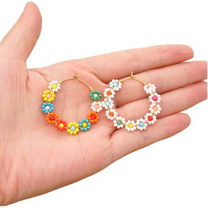 Orecchini Artigianali Placcati Oro con Perline di Riso Floreali in Stile Bohémien, Orecchini a Cerchio Colorati in Stile Europeo alla Moda per Donne - Product Image 1