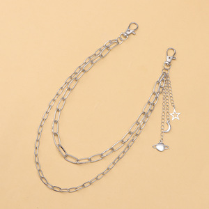 Cadena de cintura metálica de doble capa Yueli con colgante de estrella, luna y planeta, de aleación de zinc, unisex, informal, estilo hip hop, accesorio de moda. - Product Image 2