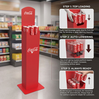 Présentoir Métallique Personnalisé à Alimentation par Gravité pour Boissons - Étagère Verticale sur Pied pour Multipacks de Bières et Sodas en Boîte pour Supermarché