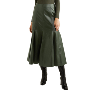 Dames En <span class=keywords><strong>Cuir</strong></span> <span class=keywords><strong>Jupe</strong></span> Femmes Vert PU Volants Ourlet Moulante Midi <span class=keywords><strong>Jupe</strong></span> Longue - Product Image 1