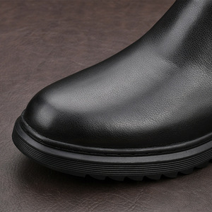 Bottes d'hiver pour hommes en cuir véritable, bout rond, doublure en fourrure, semelle en caoutchouc, antidérapantes, chaudes, pour la neige - Product Image 3