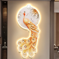 Décoration murale LED en forme de paon pour salon, panneau MDF floral bleu, entrée, hall d'hôtel, intérieurs modernes de luxe