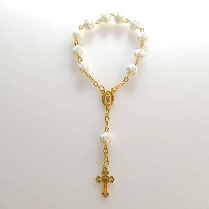 Pulsera de Rosario con Cuentas de <span class=keywords><strong>Perlas</strong></span> ABS Doradas o Plateadas con Mini Cruz para Recién Nacidos - Product Image 5