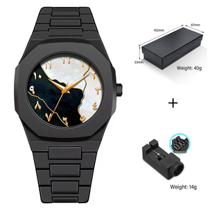 Reloj de Cuarzo con Esfera Negra, Correa de Acero Inoxidable, Reloj de Pulsera Analógico, Set de Regalo para Hombre - Product Image 1
