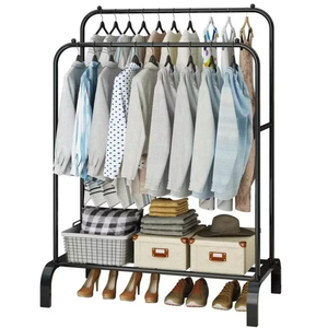 منصة عرض شماعات معدنية قائمة بذاتها لغرفة النوم بحاجز مزدوج مع خطافات جانبية 4 - Product Image 1