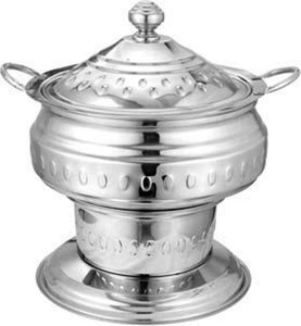 Plat à réchaud circulaire de style royal vintage en argent, chauffage à la vapeur, présentoir de buffet, contrôle manuel de la température - Product Image 1