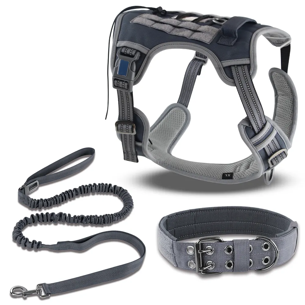 Custom Training Adjustable Service Tactical Dog Harness Collar with Handle for Big Large Dog Harness Leash Lead Set