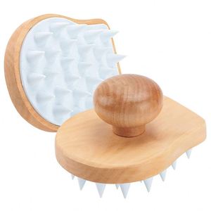 High Quality Wooden Silicone Shampoo <b>Brush</b> Wet and Dry Hair Wash <b>Brush</b> Scalp Massager Shampoo <b>Brush</b> for Hair Growth - Product Image 2