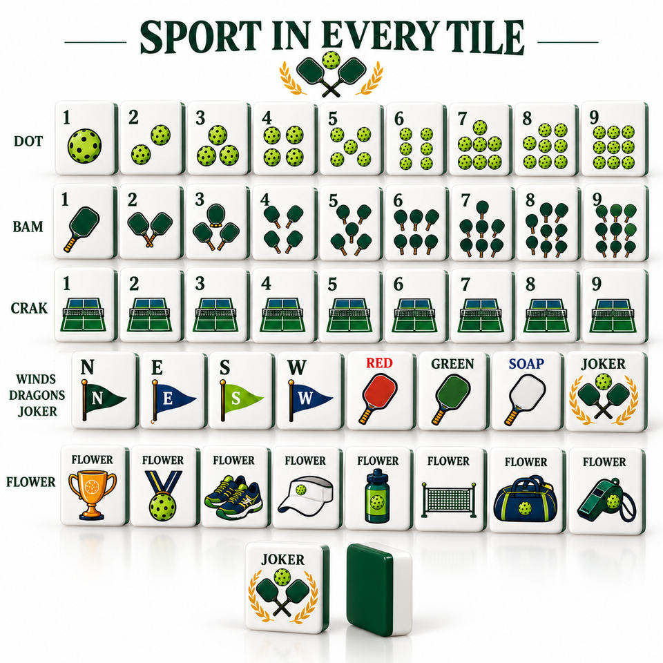 Pickleball American Mahjong Set Two Layer Acrylic Tiles White Front ...