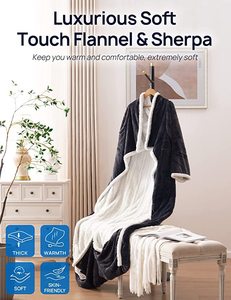 <strong>Quilted</strong> Flannel Sherpa Heating <strong>Throw</strong> with 6 Heat Settings 2-10 Hour Auto Shut Foot Pocket Sleeves Wearable Electric Blanket - Product Image 5