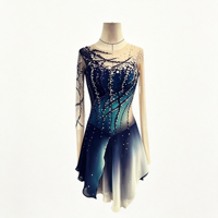 Robe de patinage artistique pour filles, dégradé bleu marine et vert, ornée de strass, dos en maille ajourée, pour compétition et performance