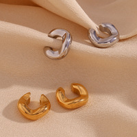 Pendientes simples de moda explosiva de diseño, chapado en acero inoxidable, fundición de oro de 18 quilates, Clip de oreja de corte grueso en forma de C