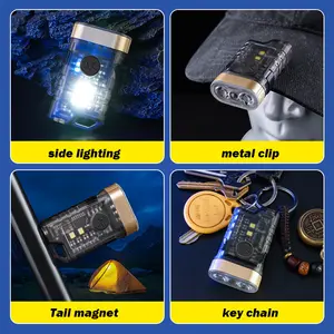 BTG Multi Function 500lumen Cap Light 9 Lighting Mode EDC Led Pocket Keychain UV Torch Mini Flashlight With Red Light