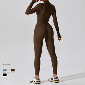 <span class=keywords><strong>Combinaison</strong></span> de sport décontractée pour femme à manches longues en nylon et élasthanne, avec fermeture éclair frontale, pour le yoga et la gym, noire, style brésilien - Product Image 2