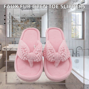 Pantuflas Ligeras de Invierno con Punta Abierta, Forro de Piel Sintética de Conejo, Diseño de Tiras Cruzadas, Antideslizantes, Parte Superior de Algodón, Suela de Goma, Unisex, para el Hogar - Product Image 2