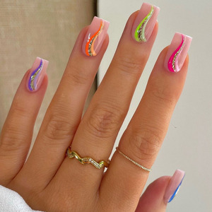 Pegatinas de <span class=keywords><strong>Uñas</strong></span> de Material ABS con Efecto Vórtice Neón Colorido, <span class=keywords><strong>Uñas</strong></span> Postizas Modernas y de Alta Calidad - Product Image 1