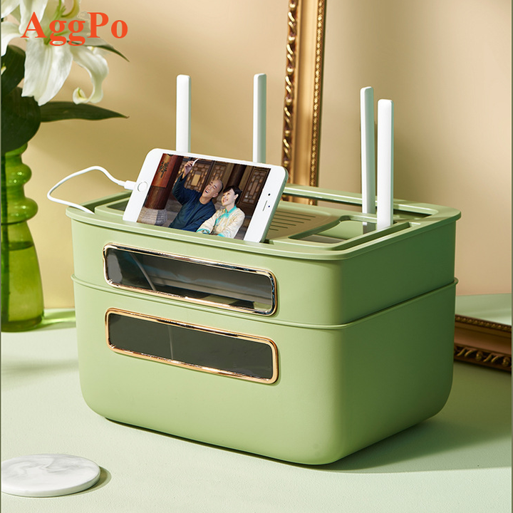 Organizador De Cables Con Tapa - 8 Compartimentos, 10 Bridas, Transparente, Para Escritorio