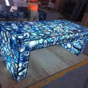 Goldtop OEM/ODM Exotic Natural Luxury Modern Polished Natural Marble Semi Precious Blue Agate Slabs for Countertop <b>Table</b> <b>Top</b> - Product Image 2
