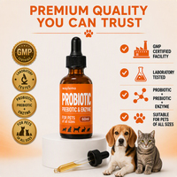 Waylemo Gouttes liquides probiotiques 3 en 1 pour chiens et chats, enzymes digestives prébiotiques, huile de poisson à la citrouille, santé digestive, OEM