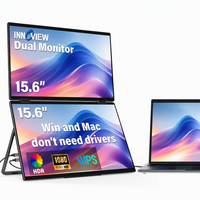 Moniteur portable double 15,6 pouces FHD 60 Hz avec grand support, mode d'affichage en copie, écran IPS mat, Type C pour ordinateur portable Windows et Mac