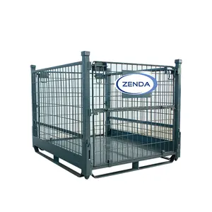 China Suppliers Galvanizing Stacking Warehouse Metal Pallet Cage Folding Steel Box Stillages For Storage